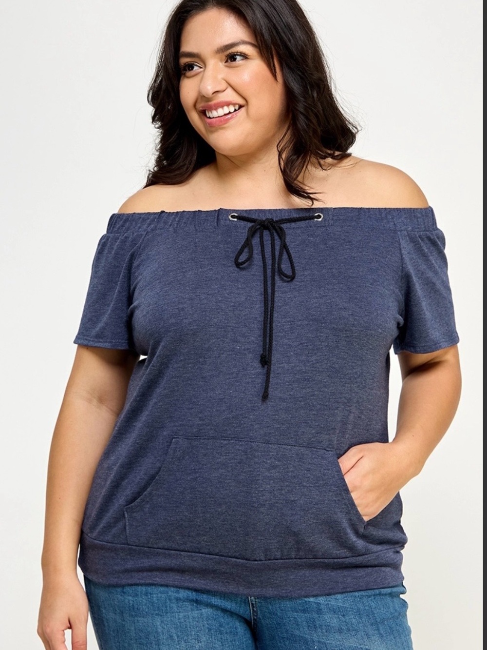 Plus Size Drawstring Off the Shoulder Top - New-Boutique